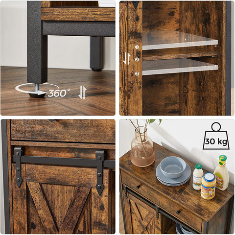 Rootz Sideboard - Chest of drawers - Storage cabinet - Sliding door - Industrial - Brown - Black - Processed Wood - Metal - 70 x 30 x 80 cm