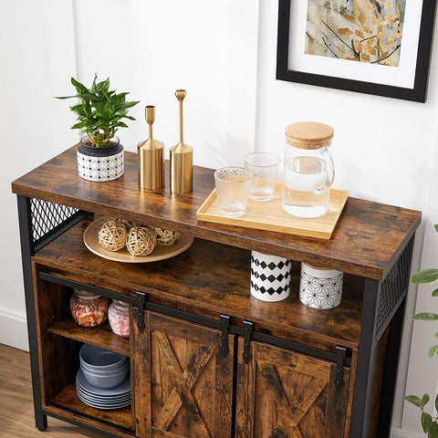 Rootz Sideboard - Storage Cabinet - Sideboard - Kitchen Cabinet - 2 Sliding Doors - Adjustable Shelf - Industrial - Brown - Black - 100 x 33 x 80 cm