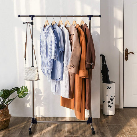 Rootz Adjustable Clothes Rack - Mobile On Wheels - Wardrobe Rack Standing - 150 x 44 x 165