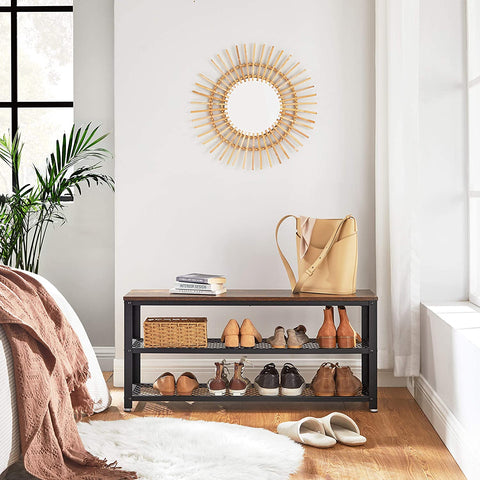 Rootz Shoe Bench - Shoe Rack - Shoe Cabinet - Shoe Organizer - Industrial - 100 x 30 x 45 cm - Metal - Processed Wood