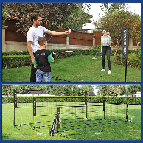 Rootz Badminton Net - Tennis Net - Adjustable Height - Iron Frame - Transport Bag - Blue - Black - Yellow