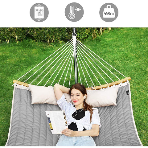 Rootz Hammock - Padded - 2 Persons - Cushions - Bamboo - Oxford Fabric - Brown-Grey - 200 x 140 cm