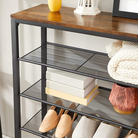 Rootz Shoe Rack - Shoe Cabinet - 5 Levels - Side Cabinet - 20 Pairs of Shoes - Metal Frame - Hallway Cabinet - 100 x 30 x 100 cm - Industrial - Brown - Black
