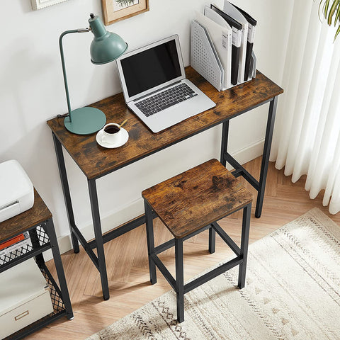 Rootz Bar Table Set - Dining Set - High Table - 2 Stools - Brown - Black - Processed Wood - Metal