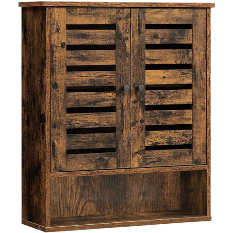 Rootz Wall cabinet - Bathroom cabinet - Storage cabinet - 2 Doors - 1 Open Compartment - Brown - Processed Wood - Industrial - 60 x 20 x 70 cm