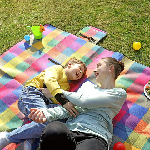 Rootz Picnic Blanket - Beach Blanket - Waterproof Bottom - Foldable - Red - Green - Orange - 195 x 150 cm
