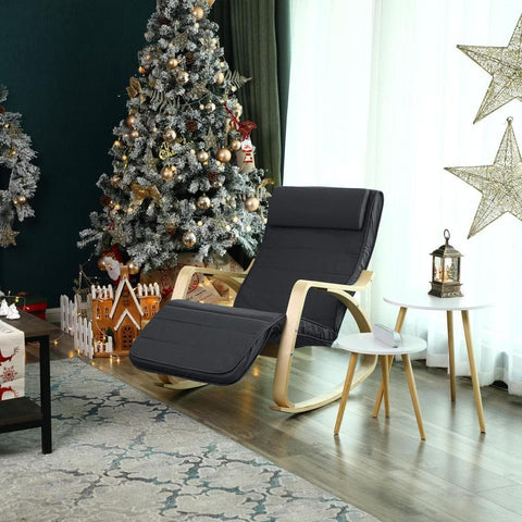 Rootz Rocking Chair With Footrest - Adjustable Lounger - Relax Chair - Linen Fabric - Gray
