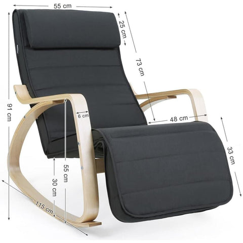 Rootz Rocking Chair With Footrest - Adjustable Lounger - Relax Chair - Linen Fabric - Gray