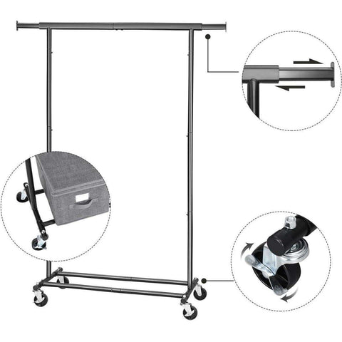 Rootz Clothes Rack On Wheels - Wardrobe Rack - Rack For Clothes - Wardrobe