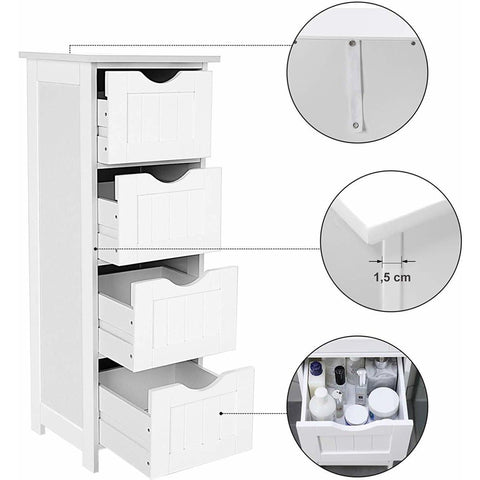 Rootz Bathroom Furniture - Narrow Cabinet - Freestanding Bathroom Furniture - Bathroom Cabinet - Chest of Drawers - White