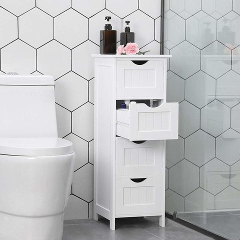Rootz Bathroom Furniture - Narrow Cabinet - Freestanding Bathroom Furniture - Bathroom Cabinet - Chest of Drawers - White