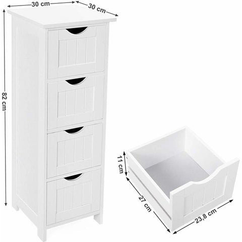 Rootz Bathroom Furniture - Narrow Cabinet - Freestanding Bathroom Furniture - Bathroom Cabinet - Chest of Drawers - White