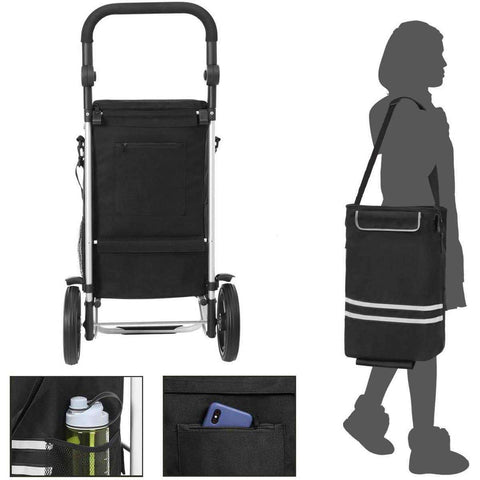 Rootz Foldable Shopping Trolley - Shopping Trolleys With Wheels - Shopping Cart With Refrigeration