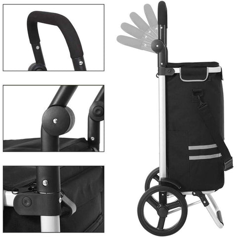 Rootz Foldable Shopping Trolley - Shopping Trolleys With Wheels - Shopping Cart With Refrigeration
