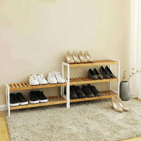 Rootz Shoe Rack - For 8 Pairs of Shoes - Bamboo Shoe Cabinet - Multifunctional Bathroom Rack