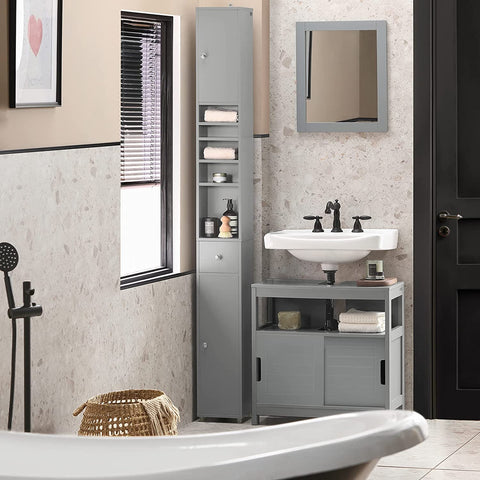 Rootz Bathroom Tall Cabinet - Cupboard - Bathroom Storage Cabinet - Light Grey