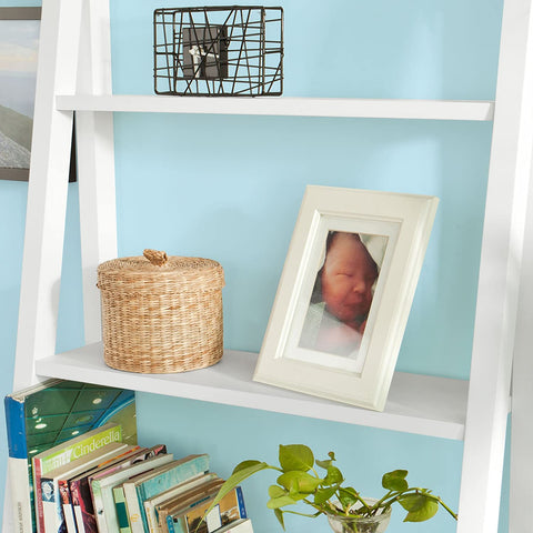 Rootz Modern 5 Tiers Ladder Shelf Bookcase- Wood Storage Display Shelving- Wall Shelf