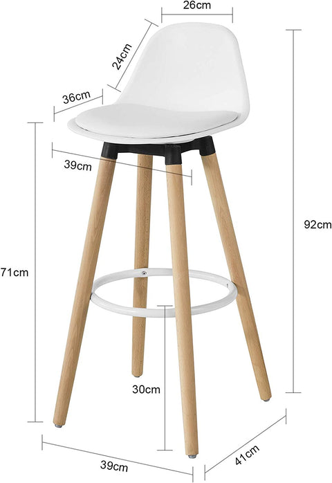 Rootz Kitchen Breakfast Barstool - Bar Stool with PU Leather Padded Seat & Beech Wood Legs