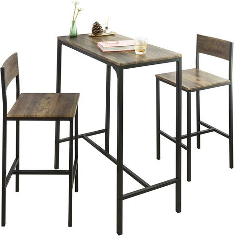 Rootz Bar Set - 1 Bar Table and 2 Stools - 3 Pieces Home Kitchen Breakfast Bar Set - Furniture Dining Set