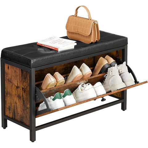 Rootz Shoe Bench - Shoe Cabinet - Storage - 6 Pairs of Shoes - Industrial - 80 x 30 x 51 cm - Brown - Black