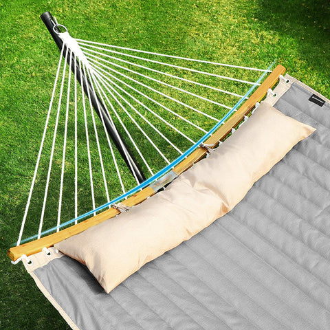 Rootz Hammock - Padded - 2 Persons - Cushions - Bamboo - Oxford Fabric - Brown-Grey - 200 x 140 cm