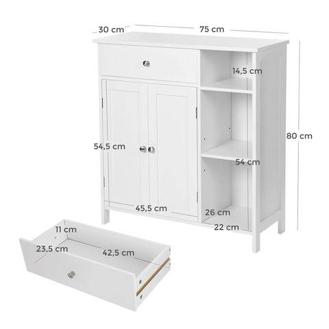 Rootz Bathroom Cabinet - Bathroom Cabinet With Drawer - Vanity Cabinet - Wall-mounted Bathroom Cabinet - Storage Cabinet - MDF - Matte White - 75 x 30 x 80 cm (L x W x H)