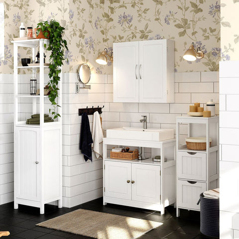 Rootz Bathroom Cabinet - 2 Doors Bathroom Cabinet - Wall-mounted Bathroom Cabinet - Vanity Cabinet - Matte White - 60 x 18 x 60 cm
