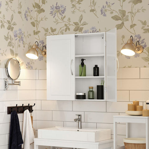 Rootz Bathroom Cabinet - 2 Doors Bathroom Cabinet - Wall-mounted Bathroom Cabinet - Vanity Cabinet - Matte White - 60 x 18 x 60 cm
