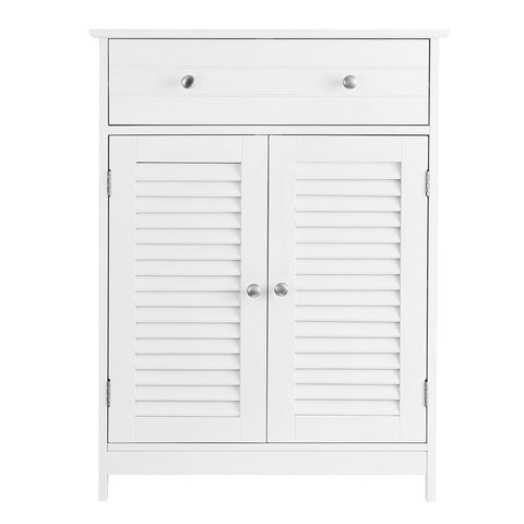Rootz Bathroom Cabinet - Vanity Unit - Storage Cabinet - Cabinet - Bathroom Cabinet With Louvered Doors - Matte White - 60 x 30 x 80 cm