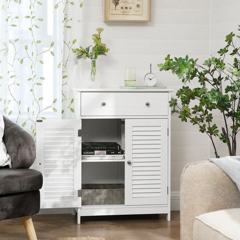 Rootz Bathroom Cabinet - Vanity Unit - Storage Cabinet - Cabinet - Bathroom Cabinet With Louvered Doors - Matte White - 60 x 30 x 80 cm