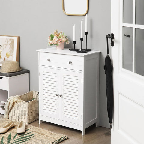 Rootz Bathroom Cabinet - Vanity Unit - Storage Cabinet - Cabinet - Bathroom Cabinet With Louvered Doors - Matte White - 60 x 30 x 80 cm