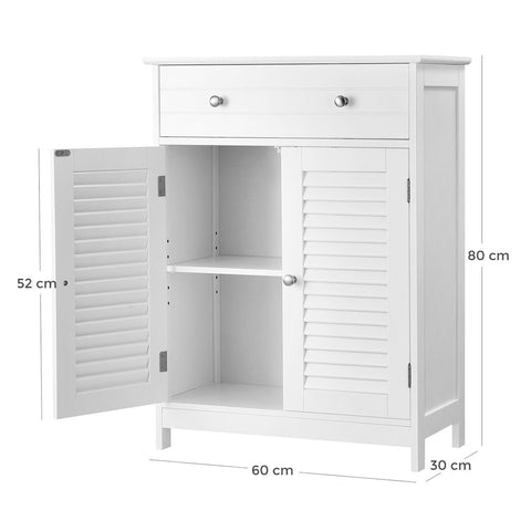 Rootz Bathroom Cabinet - Vanity Unit - Storage Cabinet - Cabinet - Bathroom Cabinet With Louvered Doors - Matte White - 60 x 30 x 80 cm
