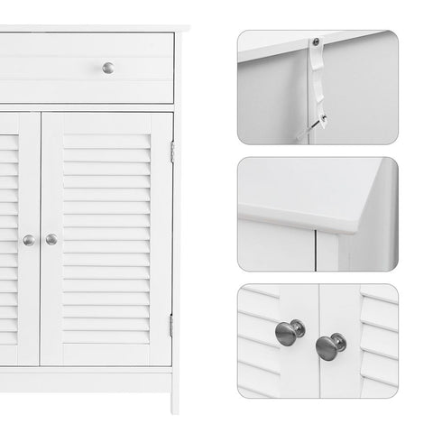 Rootz Bathroom Cabinet - Vanity Unit - Storage Cabinet - Cabinet - Bathroom Cabinet With Louvered Doors - Matte White - 60 x 30 x 80 cm