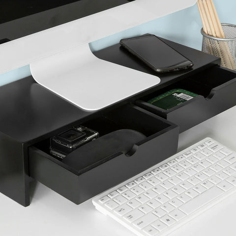 Rootz Monitor Stand Computer Screen-Monitor Stand- Monitor Riser -Desk Organizer with 2 Drawers