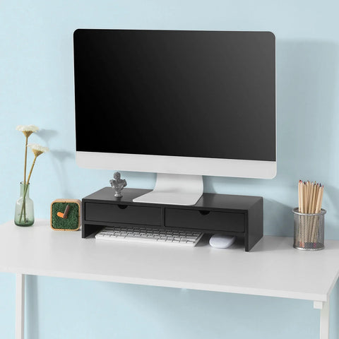 Rootz Monitor Stand Computer Screen-Monitor Stand- Monitor Riser -Desk Organizer with 2 Drawers