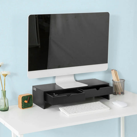 Rootz Monitor Stand Computer Screen-Monitor Stand- Monitor Riser -Desk Organizer with 2 Drawers