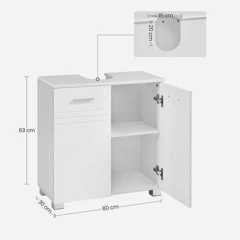 Rootz Vanity Unit - Washbasin Cabinet - Bathroom Cabinet - Storage Cabinet - White - 60 x 30 x 63 cm