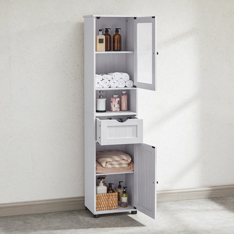 Rootz Bathroom Cabinet - Vanity Cabinet - Storage Cabinet - White Bathroom Cabinet - Stylish Bathroom Cabinet - With Height-Adjustable Shelves - White - 40 x 30 x 165 cm