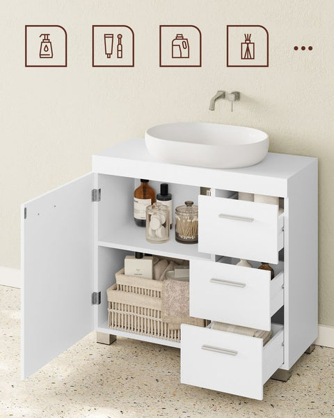 Rootz Vanity Unit - Vanity Unit With Drawers - Bathroom Vanity Unit - Floor Standing Vanity Unit - Modern Vanity Unit - MDF - Metal Handles - White - 30 x 70 x 64 cm (D x W x H)