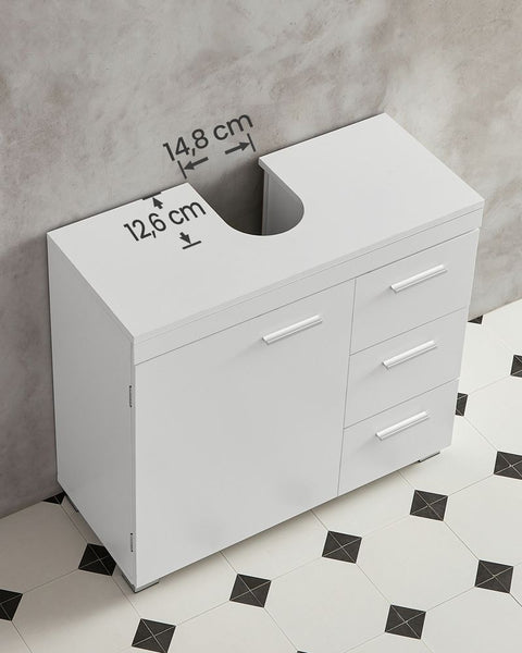Rootz Vanity Unit - Vanity Unit With Drawers - Bathroom Vanity Unit - Floor Standing Vanity Unit - Modern Vanity Unit - MDF - Metal Handles - White - 30 x 70 x 64 cm (D x W x H)