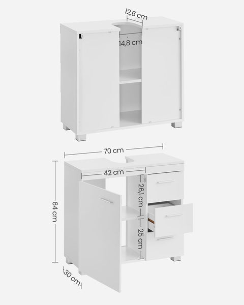Rootz Vanity Unit - Vanity Unit With Drawers - Bathroom Vanity Unit - Floor Standing Vanity Unit - Modern Vanity Unit - MDF - Metal Handles - White - 30 x 70 x 64 cm (D x W x H)