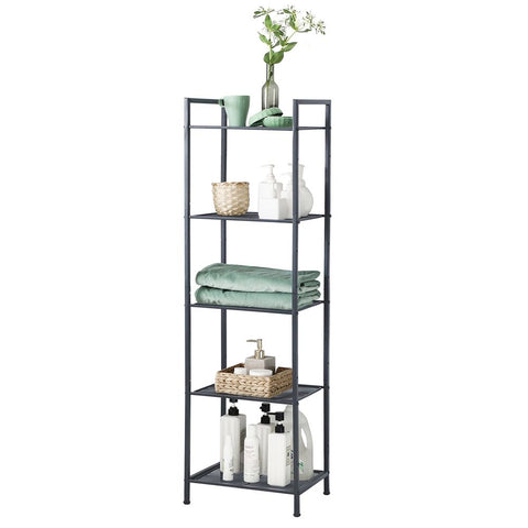 Rootz Metal Shelf - Bathroom Shelf - 5 Levels Metal Shelf - Storage Shelf - Shelving Unit - Open Shelf - Steel - Black - 38 x 30 x 128 cm