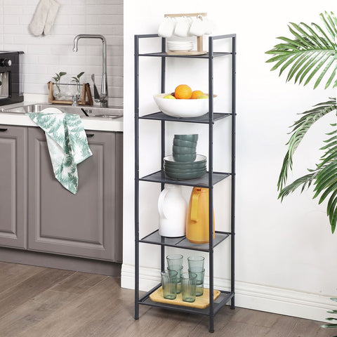 Rootz Metal Shelf - Bathroom Shelf - 5 Levels Metal Shelf - Storage Shelf - Shelving Unit - Open Shelf - Steel - Black - 38 x 30 x 128 cm