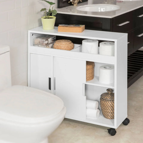 Rootz New Version Bathroom Toilet Paper Roll Holder- Bathroom Storage Cabinet Cupboard on Wheels