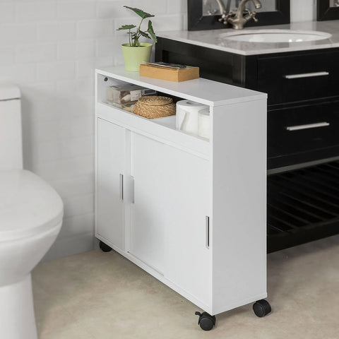 Rootz New Version Bathroom Toilet Paper Roll Holder- Bathroom Storage Cabinet Cupboard on Wheels