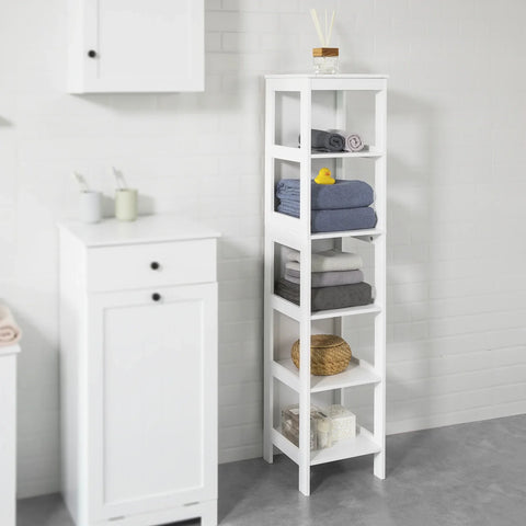 Rootz White 5 Tiers Bathroom Shelf Bathroom Storage Shelf Cabinet Unit- 30x30x139cm