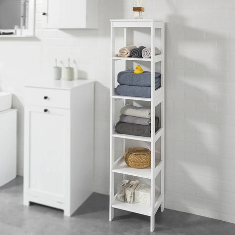 Rootz White 5 Tiers Bathroom Shelf Bathroom Storage Shelf Cabinet Unit- 30x30x139cm