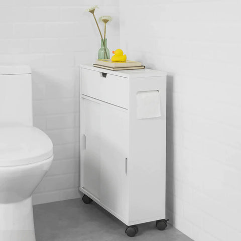 Rootz Bathroom Cabinet Storage Shelf on Wheels- Bathroom Toilet Paper Storage Cabinet