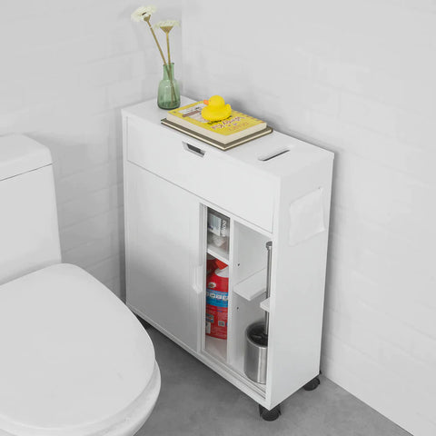Rootz Bathroom Cabinet Storage Shelf on Wheels- Bathroom Toilet Paper Storage Cabinet