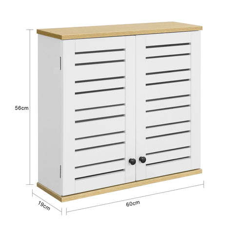 Rootz Bathroom Wall Cabinet - Wall Mounted Storage - Cabinet Cupboard with 2 Doors- W60 x D19 x H56cm
